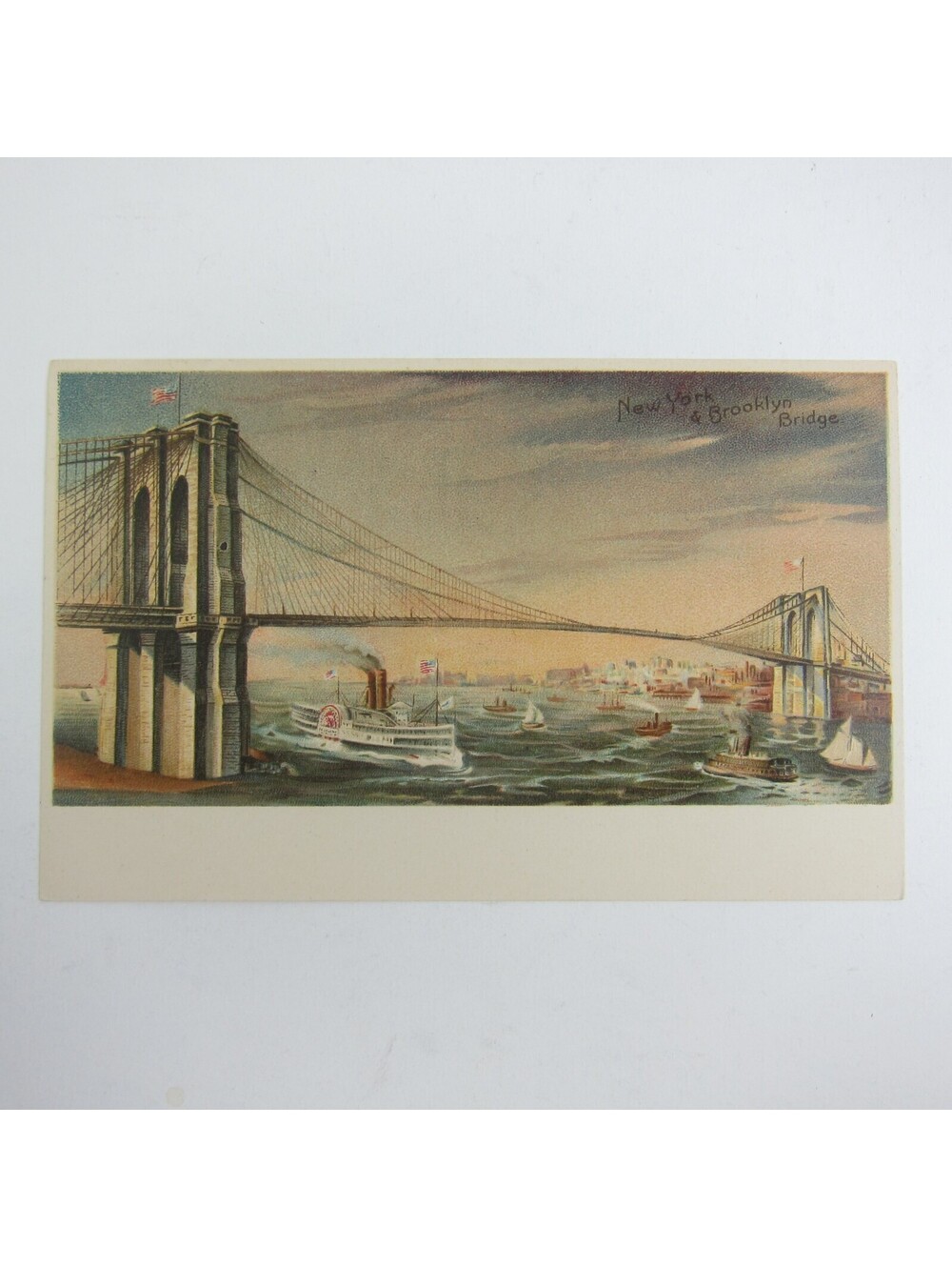 Postcard New York City Brooklyn Bridge Steamships Boats Antique UNPOSTED RARE